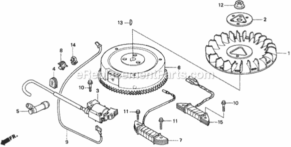 Ignition Coil + Flywheel Diagram and Parts List for H2013K1 Type SDACVIN# MZBF-6100001 Honda Lawn Tractor