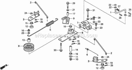 Tensioner Arm Diagram and Parts List for H2013K1 Type SDACVIN# MZBF-6100001 Honda Lawn Tractor