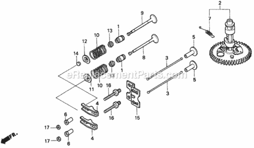 Camshaft + Valve Diagram and Parts List for H2013K1 Type SDACVIN# MZBF-6100001 Honda Lawn Tractor