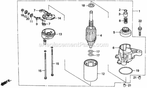 Starter Motor 1 Diagram and Parts List for H2013 Type SACVIN# MZBF-6000001 Honda Lawn Tractor