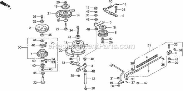 Blade Shaft + Blade Pulley Diagram and Parts List for HA4120 Type H48AVIN# MZCJ-6000001 Honda Lawn Tractor
