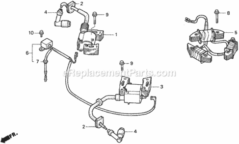 Ignition Coil Diagram and Parts List for HA4120 Type H48AVIN# MZCJ-6000001 Honda Lawn Tractor