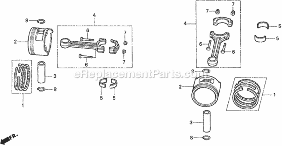 Piston Diagram and Parts List for HA4120 Type H48AVIN# MZCJ-6000001 Honda Lawn Tractor