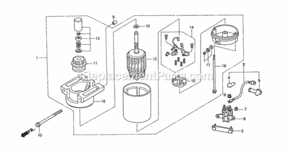 Starter Motor Diagram and Parts List for HA4120 Type H48AVIN# MZCJ-6000001 Honda Lawn Tractor