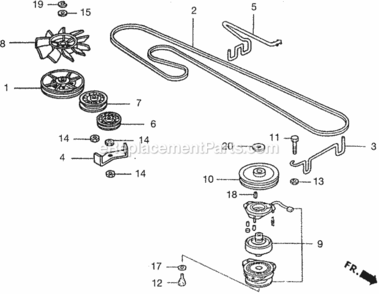 Transmission Pulley Diagram and Parts List for HA4120 Type H48AVIN# MZCJ-6000001 Honda Lawn Tractor
