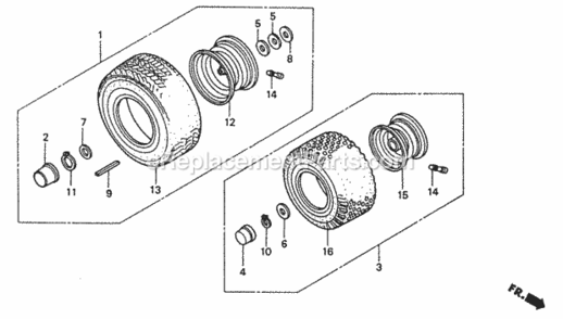 Wheel Diagram and Parts List for HA4120 Type H48AVIN# MZCJ-6000001 Honda Lawn Tractor