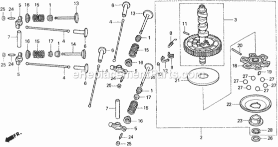 Camshaft Diagram and Parts List for HA4120 Type H48AVIN# MZCJ-6000001 Honda Lawn Tractor