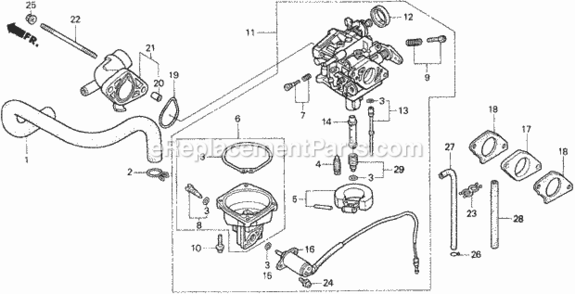 Carburetor Diagram and Parts List for HA4120 Type H48AVIN# MZCJ-6000001 Honda Lawn Tractor