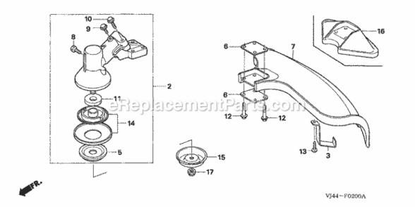 Gear Case Diagram and Parts List for HHT25S Type LTAVIN# HAFA-1000001 to HAFA-9999999 Honda Trimmer