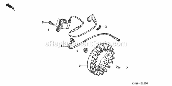 Flywheel + Ignition Coil Diagram and Parts List for HHT31S Type UNBAVIN# HABA-1000001 to HABA-9999999 Honda Trimmer