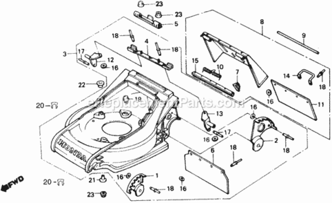Cutter Housing + Discharge Guard Diagram and Parts List for HR17EPA Type EPAVIN# MAER-6000001 Honda Lawn Mower