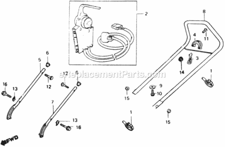 Handlebar Diagram and Parts List for HR17EPA Type EPAVIN# MAER-6000001 Honda Lawn Mower