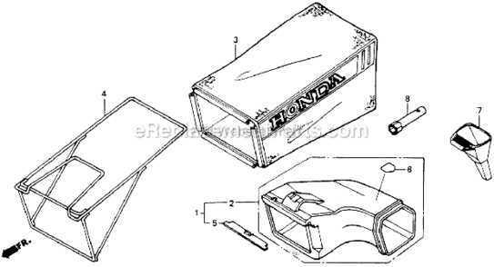 Grass Bag Diagram and Parts List for HR194 PXAVin#HR194-1000001 Honda Lawn Mower
