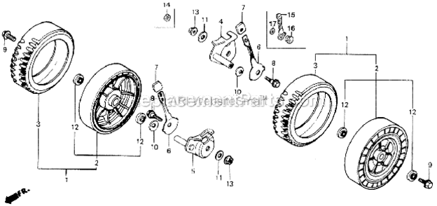 Front Wheel Diagram and Parts List for HR194 PXAVin#HR194-1000001 Honda Lawn Mower