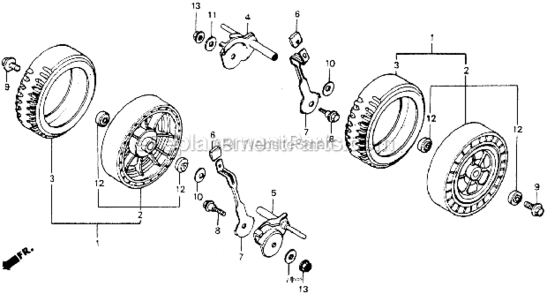 Rear Wheel Diagram and Parts List for HR194 PXAVin#HR194-1000001 Honda Lawn Mower