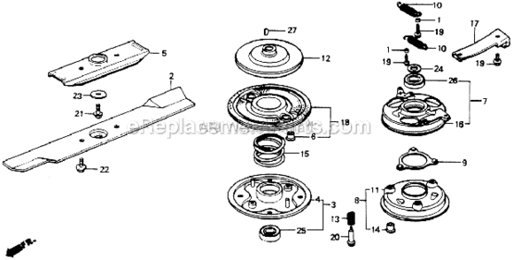 Rotarty Blade Diagram and Parts List for HR194 PXAVin#HR194-1000001 Honda Lawn Mower