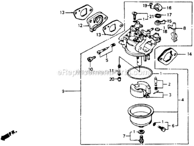 Carburetor Diagram and Parts List for HR194 PXAVin#HR194-1000001 Honda Lawn Mower