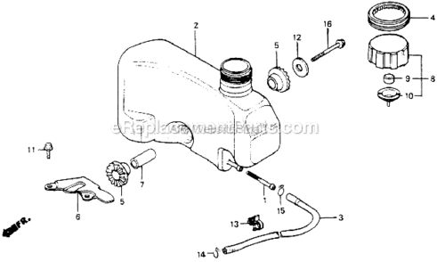 Fuel Tank Diagram and Parts List for HR194 PXAVin#HR194-1000001 Honda Lawn Mower