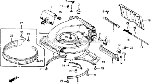 Cutter Housing Diagram and Parts List for HR194 SXAVin#HR194-1000001 Honda Lawn Mower