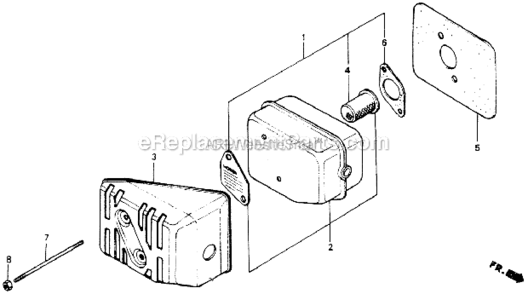 Muffler Diagram and Parts List for HR194 SXAVin#HR194-1000001 Honda Lawn Mower