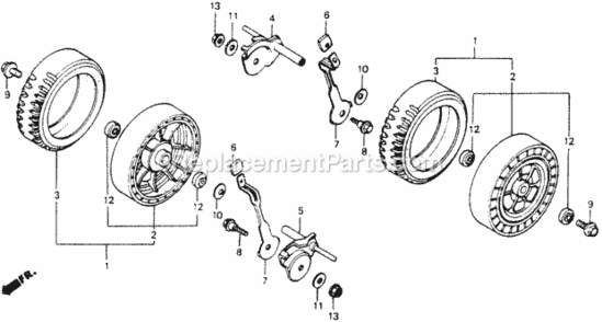 Rear Wheel Diagram and Parts List for HR214 Type PXA#2VIN# HR214-6235981 Honda Lawn Mower