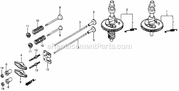 Camshaft Diagram and Parts List for HR214 Type PXA#2VIN# HR214-6235981 Honda Lawn Mower