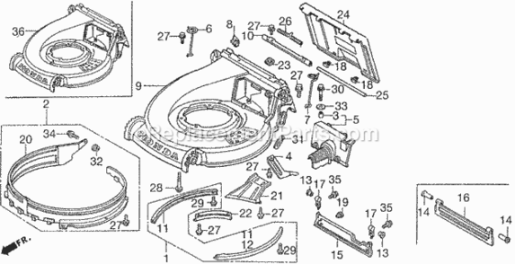 Cutter Housing Diagram and Parts List for HR215K1 Type HXAVIN# MZAM-6200001 Honda Lawn Mower