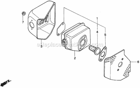 Muffler 1 Diagram and Parts List for HR215 Type HXAVIN# MZAM-6000001 Honda Lawn Mower