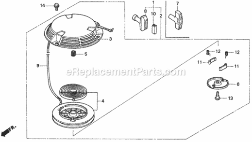Recoil Starter 2 Diagram and Parts List for HR215 Type HXAVIN# MZAM-6000001 Honda Lawn Mower