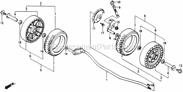 Front Wheel Diagram and Parts List for HRA214 Type PXA#VIN# HRA214-6000001 Honda Lawn Mower