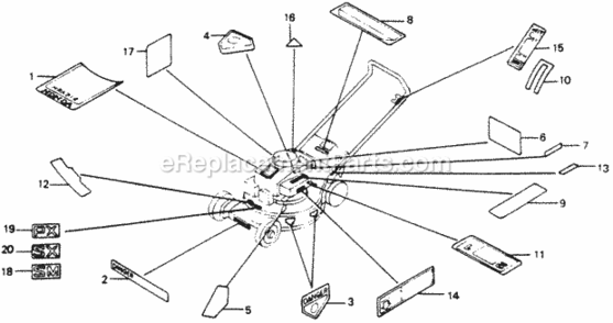 Labels Diagram and Parts List for HRA214 Type PXA#VIN# HRA214-6000001 Honda Lawn Mower