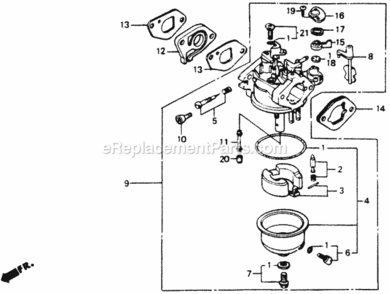 Carburetor Diagram and Parts List for HRA214 Type PXA#VIN# HRA214-6000001 Honda Lawn Mower