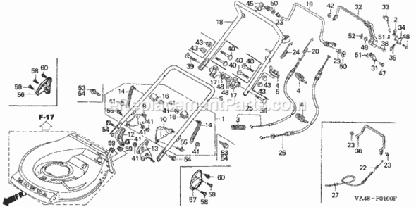 Handlebar Diagram and Parts List for HRA215 Type PDAVIN# MZAL-6000001 Honda Lawn Mower