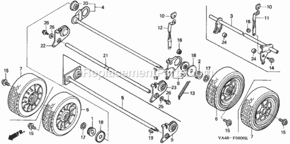 Rear Wheel Diagram and Parts List for HRA215 Type SXAVIN# MZAL-6000001 to MZAL-6099999 Honda Lawn Mower