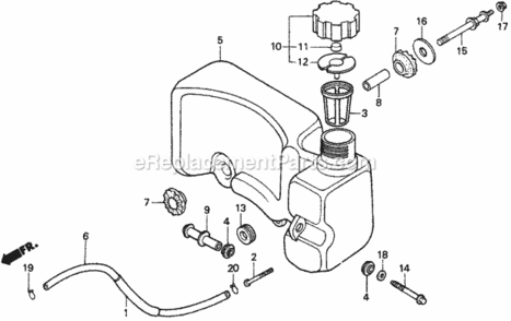 Fuel Tank And Gasket Kit Diagram and Parts List for HRA216 Type SXAVIN# MACR-5000001 Honda Lawn Mower