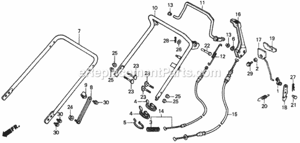 Handlebar Diagram and Parts List for HRA216 Type SXAVIN# MACR-5000001 Honda Lawn Mower
