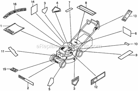 Labels Diagram and Parts List for HRA216 Type SXAVIN# MACR-5000001 Honda Lawn Mower