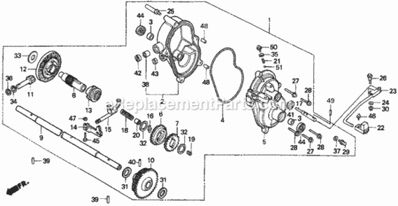 Transmission Case Diagram and Parts List for HRA216 Type SXAVIN# MACR-5000001 Honda Lawn Mower