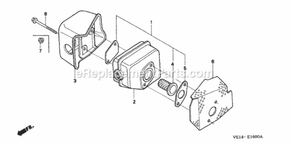 Muffler Diagram and Parts List for HRB215K1 Type SXAVIN# MZBA-6100001 to MZBA-6199999 Honda Lawn Mower