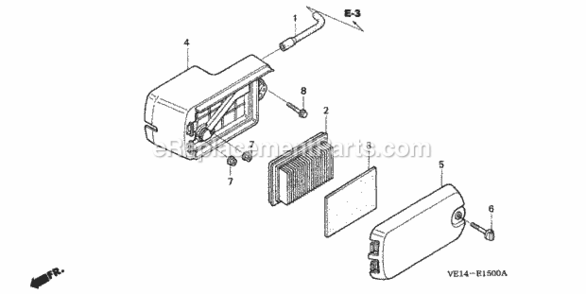 Air Cleaner Diagram and Parts List for HRB215 Type SXAVIN# MZBA-6000001 to MZBA-6099999 Honda Lawn Mower