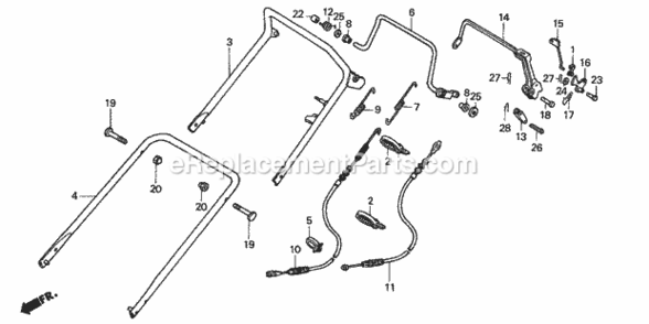 Handlebar Diagram and Parts List for HRB216 Type HXAVIN# MAAA-1000001 Honda Lawn Mower