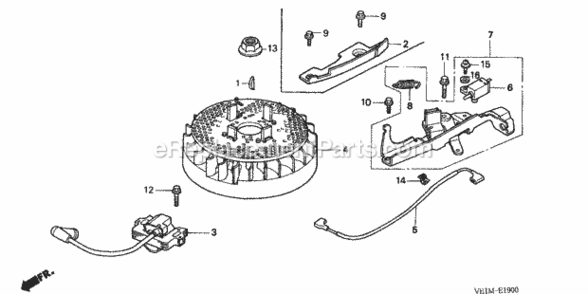 Ignition Coil Diagram and Parts List for HRB216 Type HXAAVIN# MAAA-1000001 Honda Lawn Mower