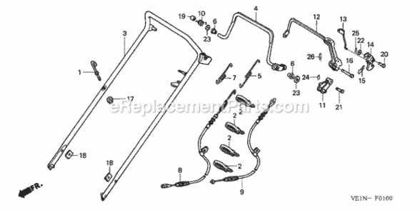 Part Location Diagram of 75128-VE1-R00 Honda Arm, Roto-Stop Cable