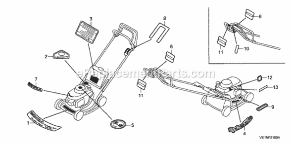Labels Diagram and Parts List for HRB217 Type HXAVIN# MAEA-1000001 Honda Lawn Mower