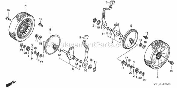 Rear Wheel Diagram and Parts List for HRB217 Type HXAVIN# MAEA-1000001 Honda Lawn Mower
