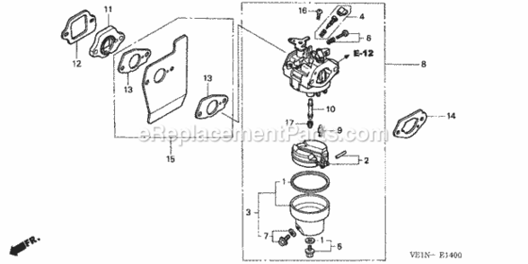 Carburetor Diagram and Parts List for HRB217 Type HXAVIN# MAEA-1000001 Honda Lawn Mower