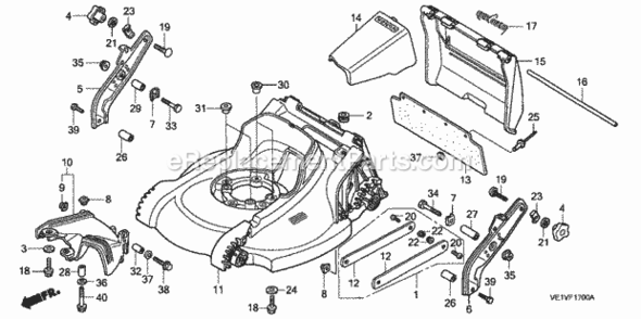 Cutter Housing Diagram and Parts List for HRB217 Type HXAVIN# MAEA-1000001 Honda Lawn Mower