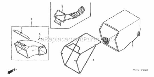 Grass Bag Diagram and Parts List for HRB217 Type TDAVIN# MAEA-1000001 Honda Lawn Mower
