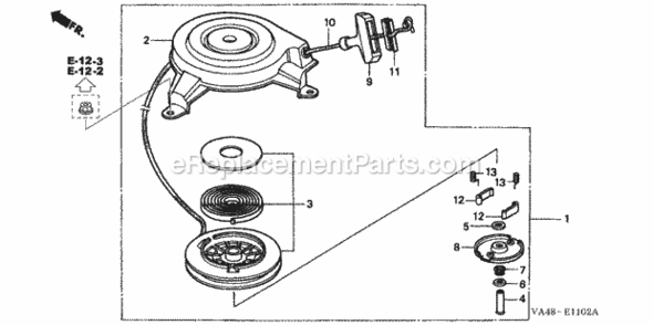 Part Location Diagram of 28400-ZE7-M02 Honda Starter Assembly, Recoil