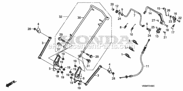 Part Location Diagram of 54530-VK6-003 Honda Cable, Roto-stop